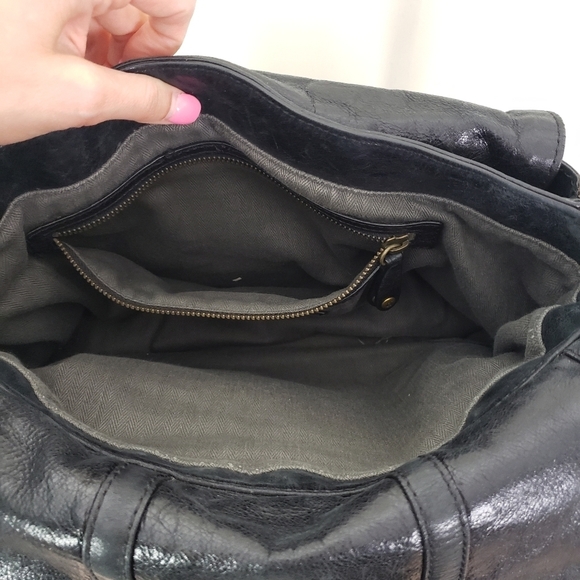 Olivia Harris black leather satchel bag multiple compartment - Picture 11 of 13